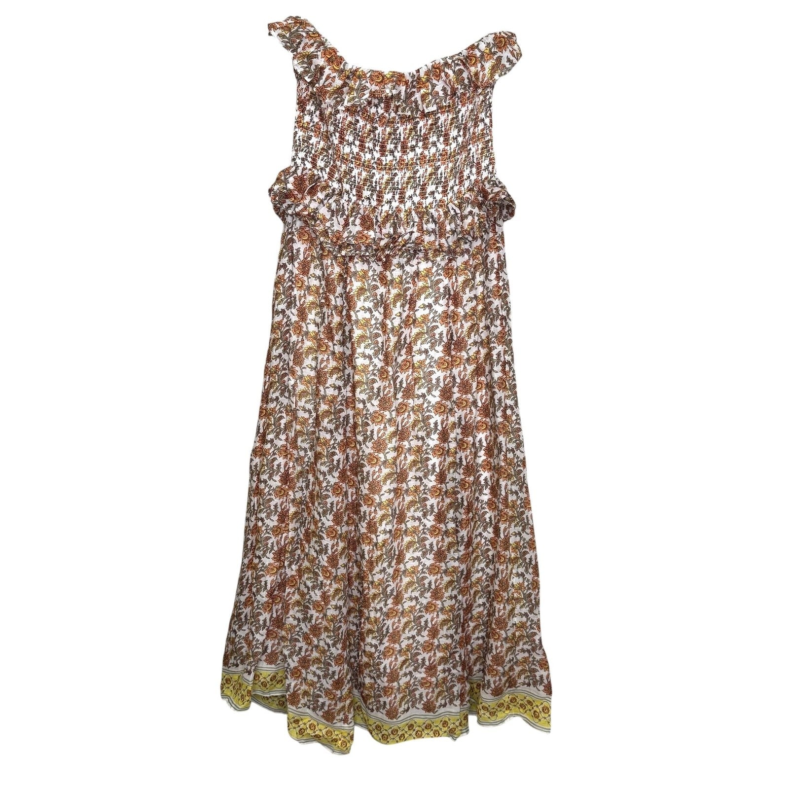 J.Crew Dress Womens Small Multi Floral Smocked Strapless Convertible Midi CK836