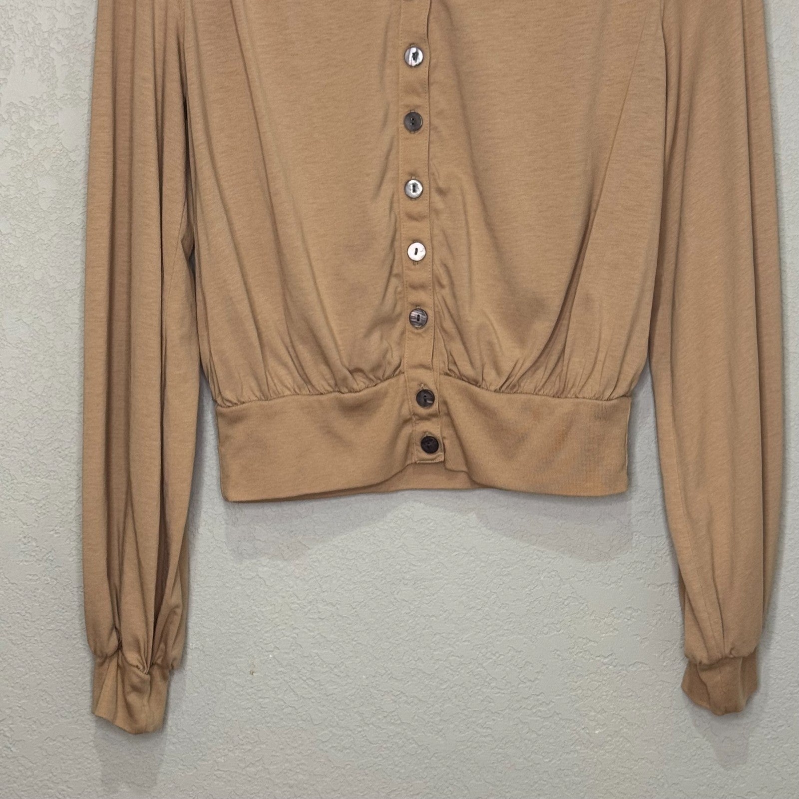 Nation Los Angeles Womens Small Tan Button Front Cardigan Pima Cotton