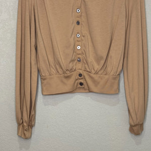 Nation Los Angeles Womens Small Tan Button Front Cardigan Pima Cotton