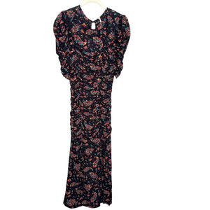 Free People NEW Black Multi Floral Briella Ruched Midi Dress Size Small $168