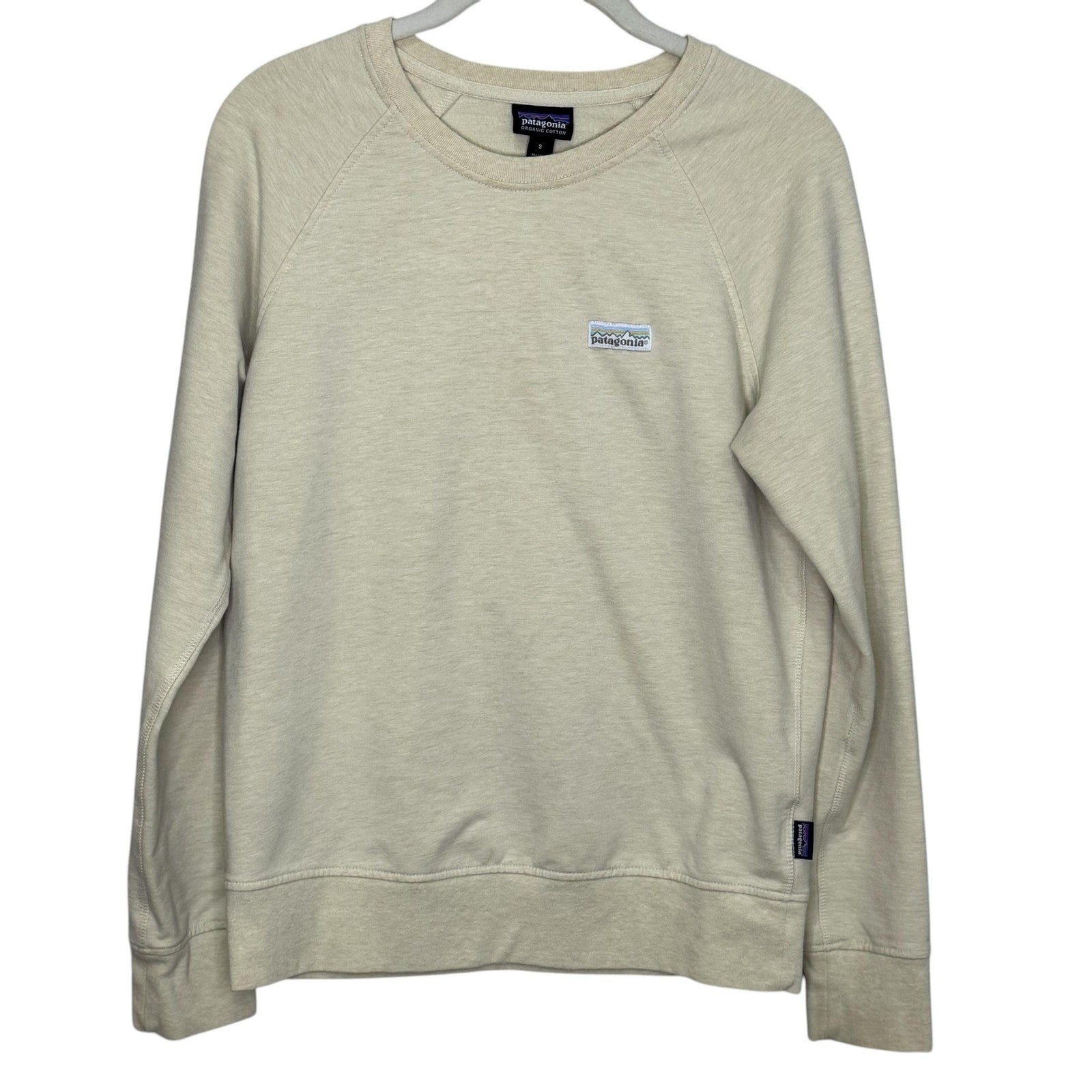 Patagonia Sweatshirt Womens Small Beige Organic Cotton Crewneck Logo Patch