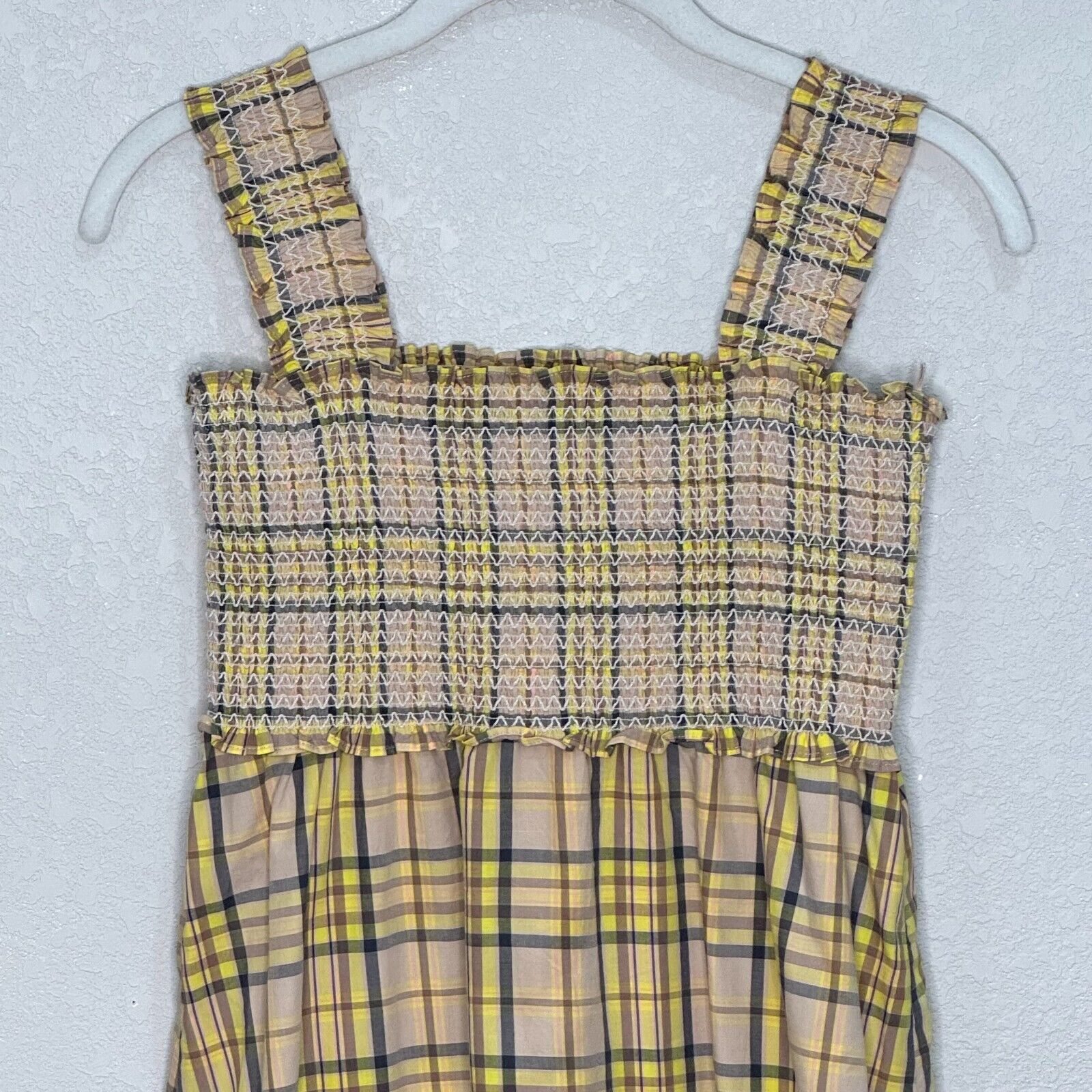 Rails Sunflower Plaid Smocked Sundress w Matching Hat Size Small NEW