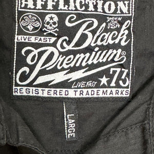 Affliction Premium Womens Shirt Size Large Button Up Black Lace Cross