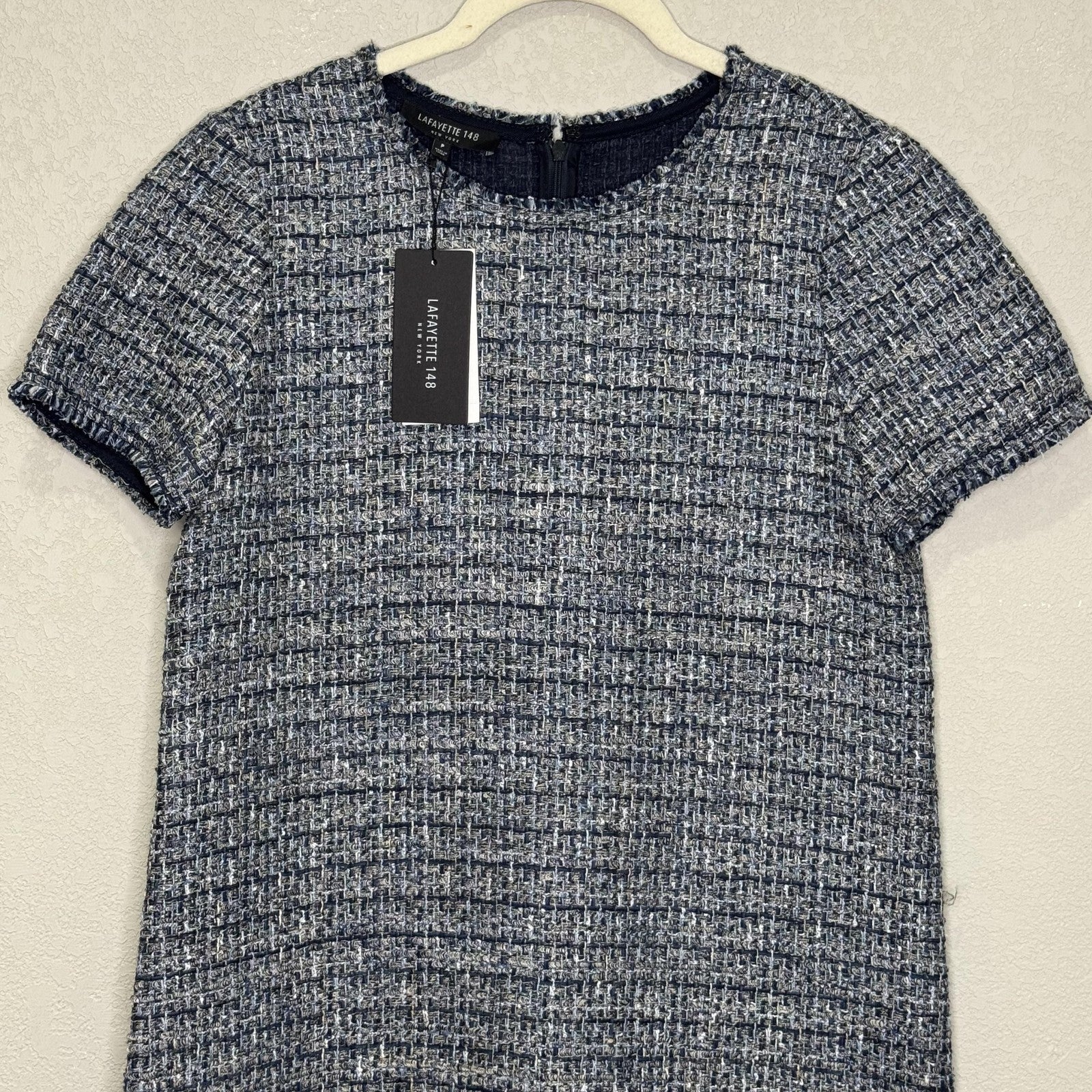 Lafayette 148 Dress Womens Petite Small Shift Tweed Fringe New Pockets