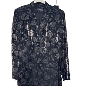 Nicole Miller Black Floral Brocade Jacket and Pant Set Size 8 Vintage Made in US