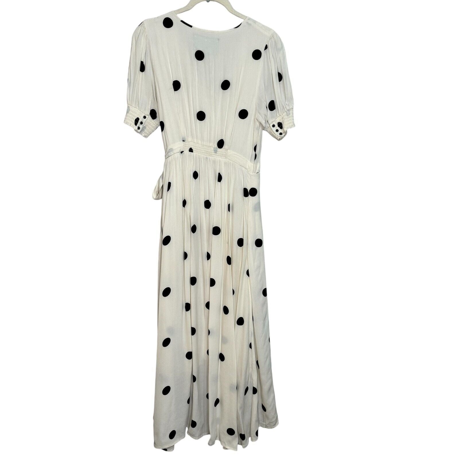 Anthropologie Maeve Black White Breanna Polka Dot Wrap Midi Dress Size 4