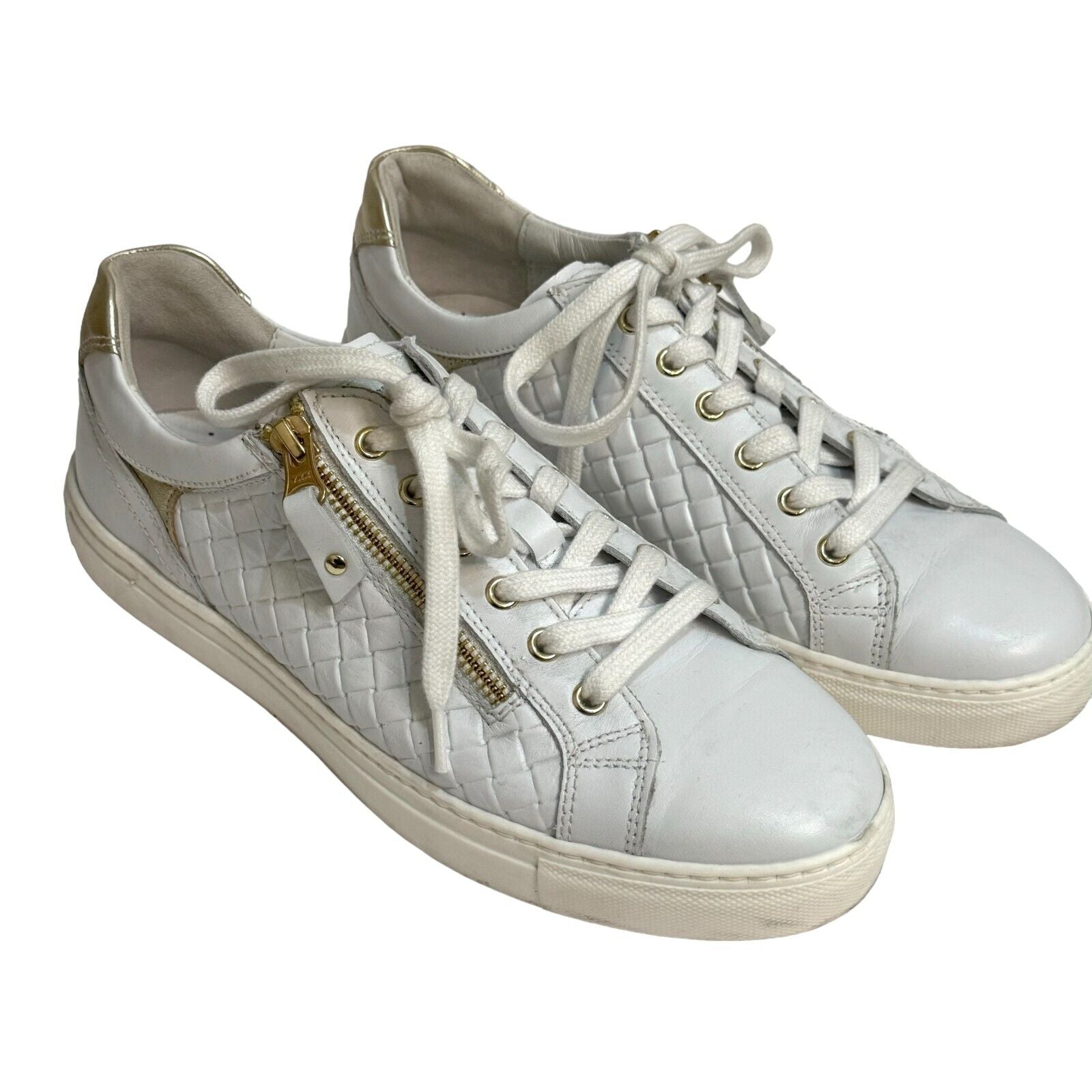 NeroGiardini White Basketweave Side Zip Sneaker Size US 8 (38)