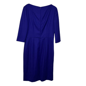 BOSS Dress Womens US 6 Blue Dripera Sheath Three Quarter Sleeve Knee Length Work