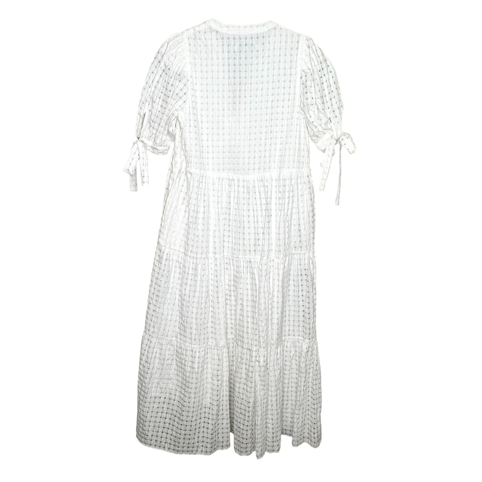 English Factory Dress Womens XS White Textured Midi Tie Sleeve Boho Pockets