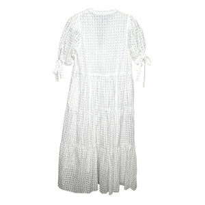 English Factory Dress Womens XS White Textured Midi Tie Sleeve Boho Pockets