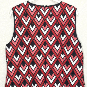 Elie Tahari Shift Dress Womens 14 Red Black White Sleeveless Chevron Scallop Hem