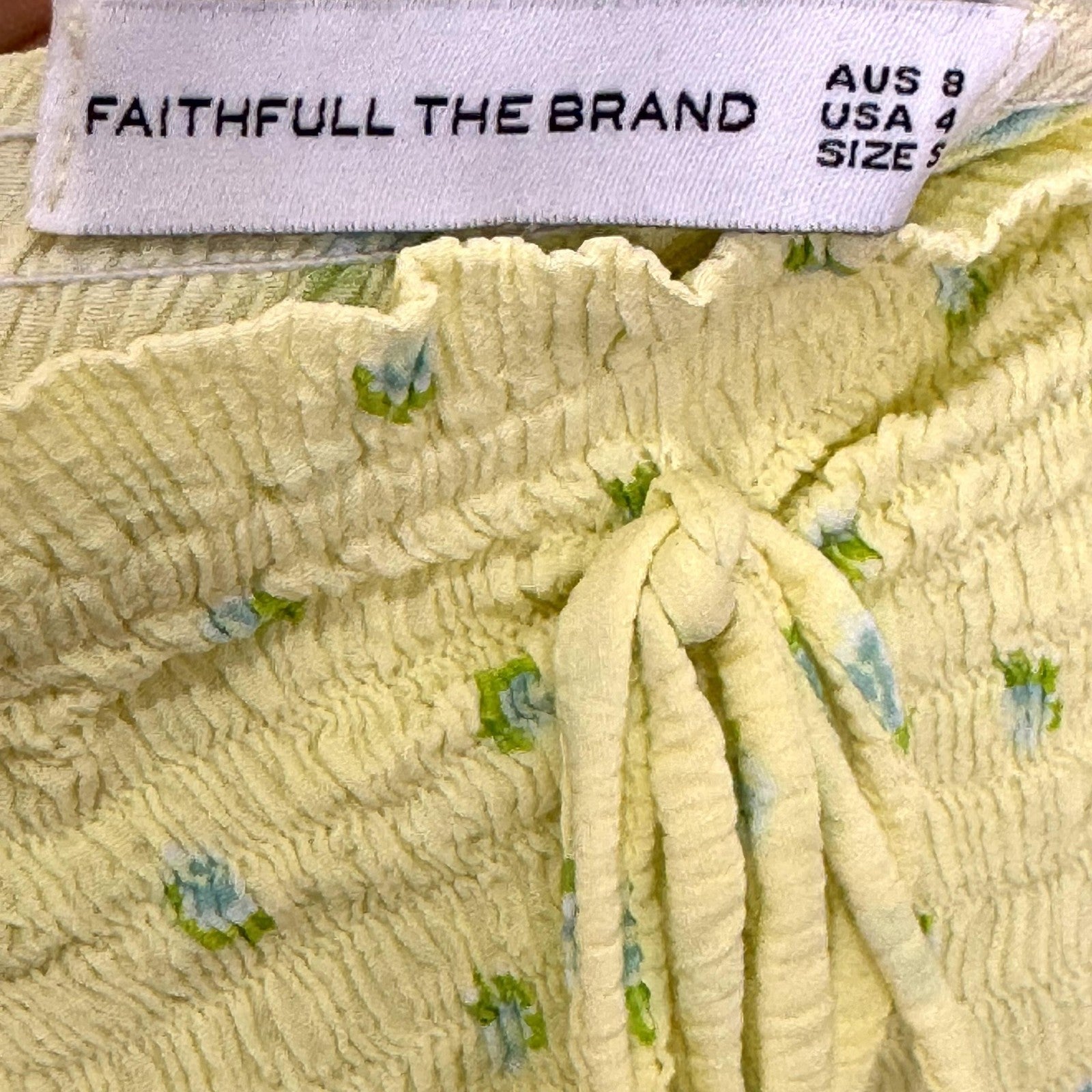 Faithfull The Brand Nora Dress Small Yellow Floral Smocked Puff Sleeve Midi