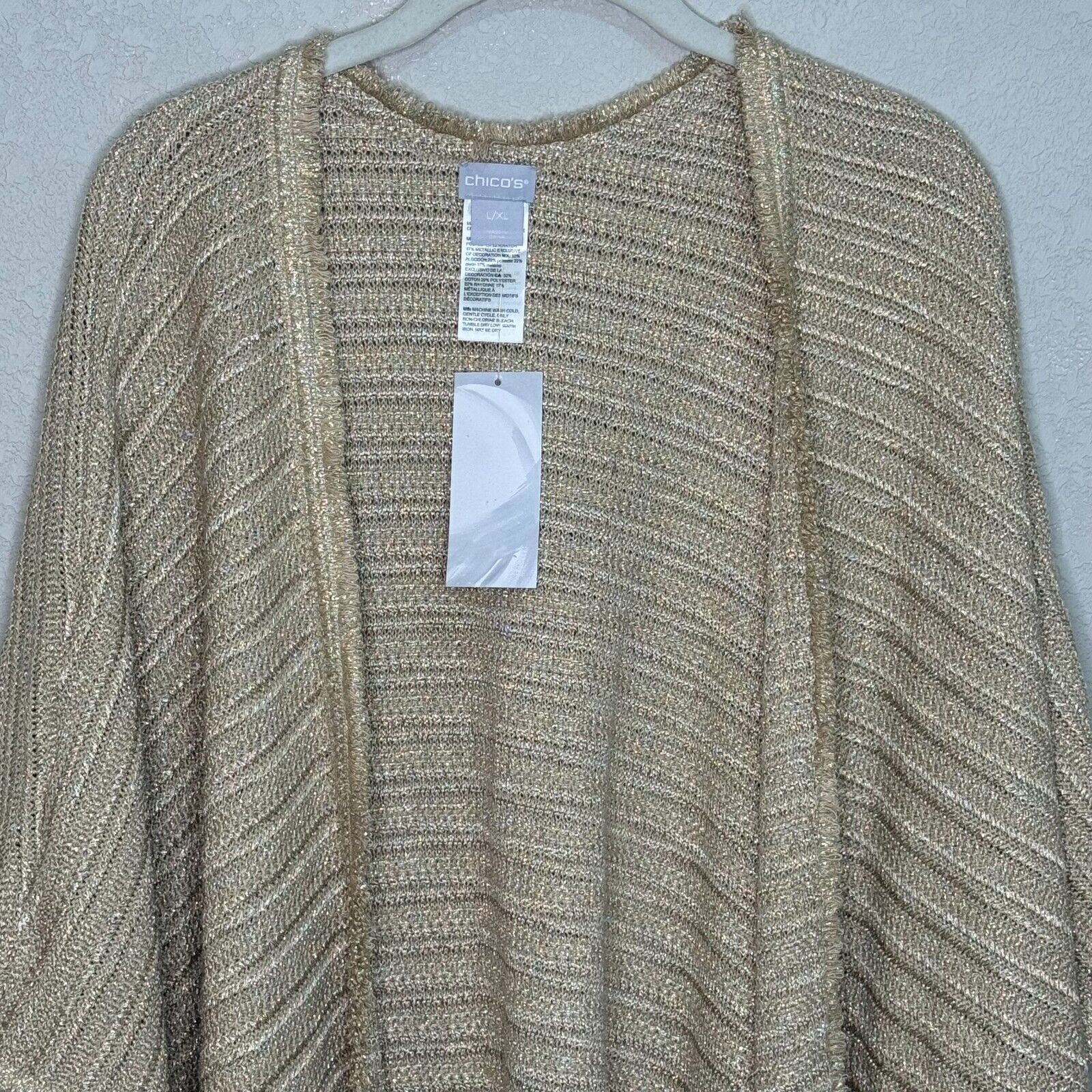 Chico's NEW Gold Knitted Sweater Ruana Wrap Size L/XL $139