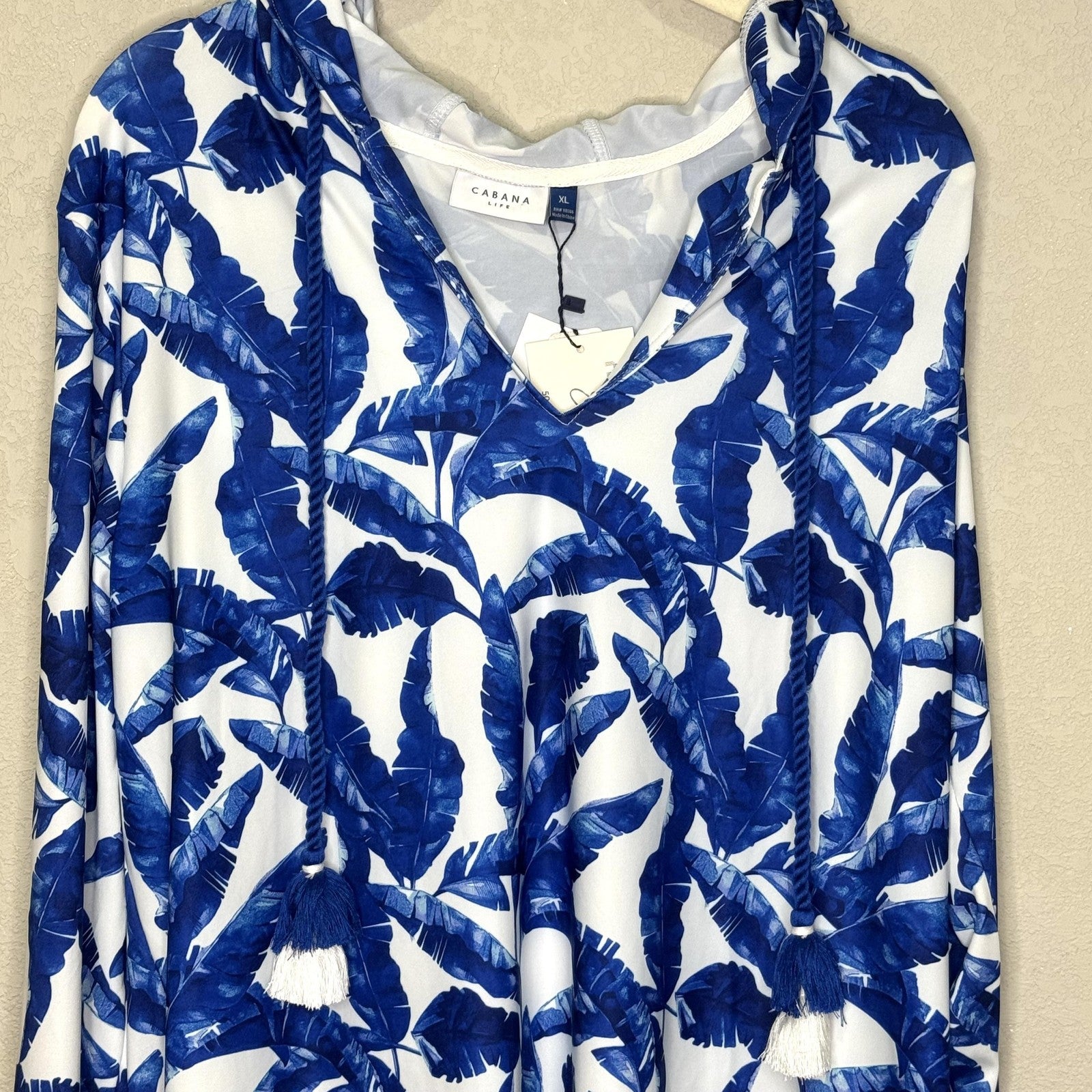 Cabana Life Hooded Cover Up Dress Womens XL Palm Print UPF 50+ Sun Protection