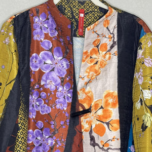 IC Collection Jacket Womens Large Multicolor Floral Kimono Blazer 5450J Made USA