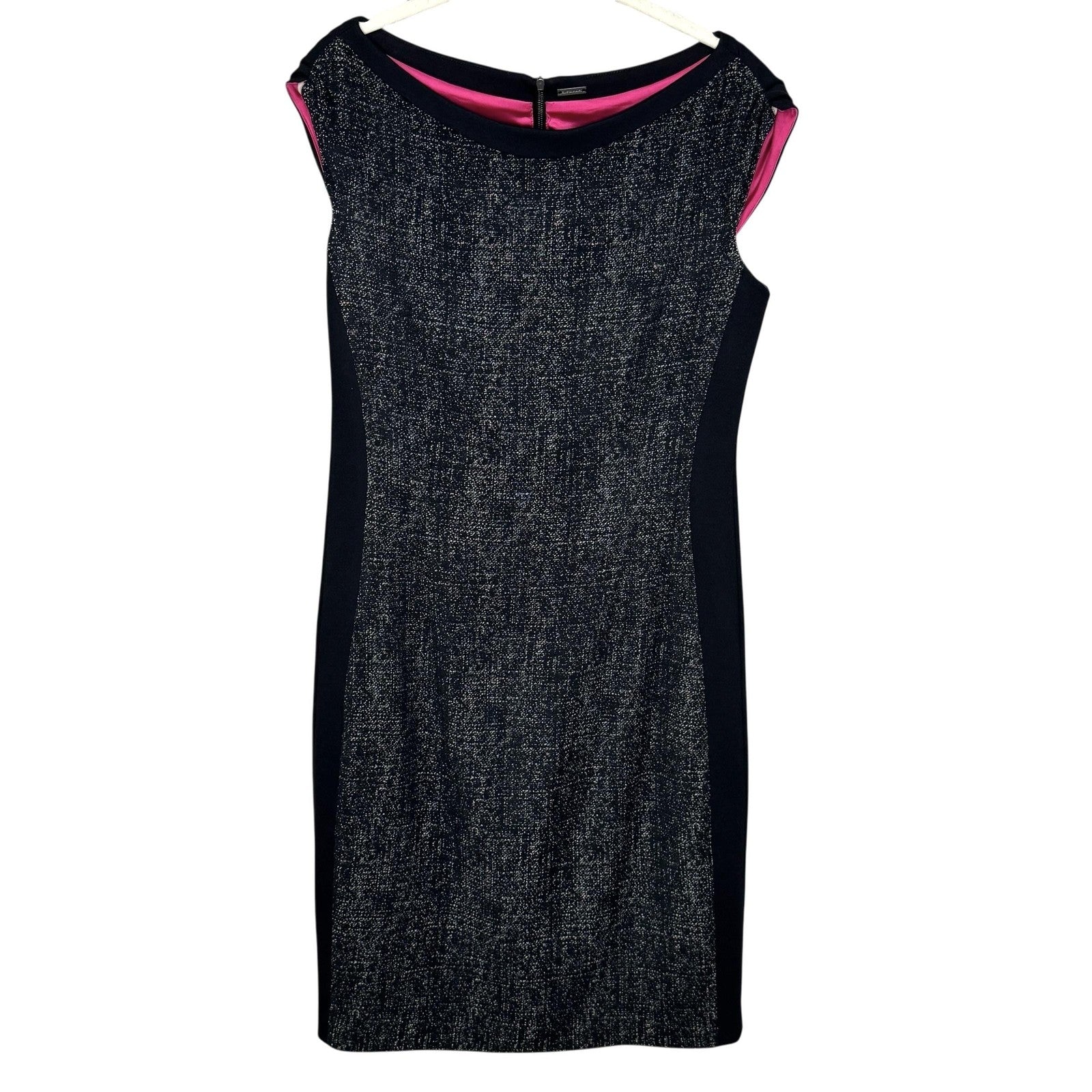 Elie Tahari Dress Womens 6 Black Metallic Sheath Sleeveless Tweed Panel Career