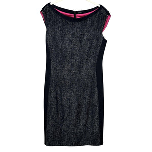 Elie Tahari Dress Womens 6 Black Metallic Sheath Sleeveless Tweed Panel Career
