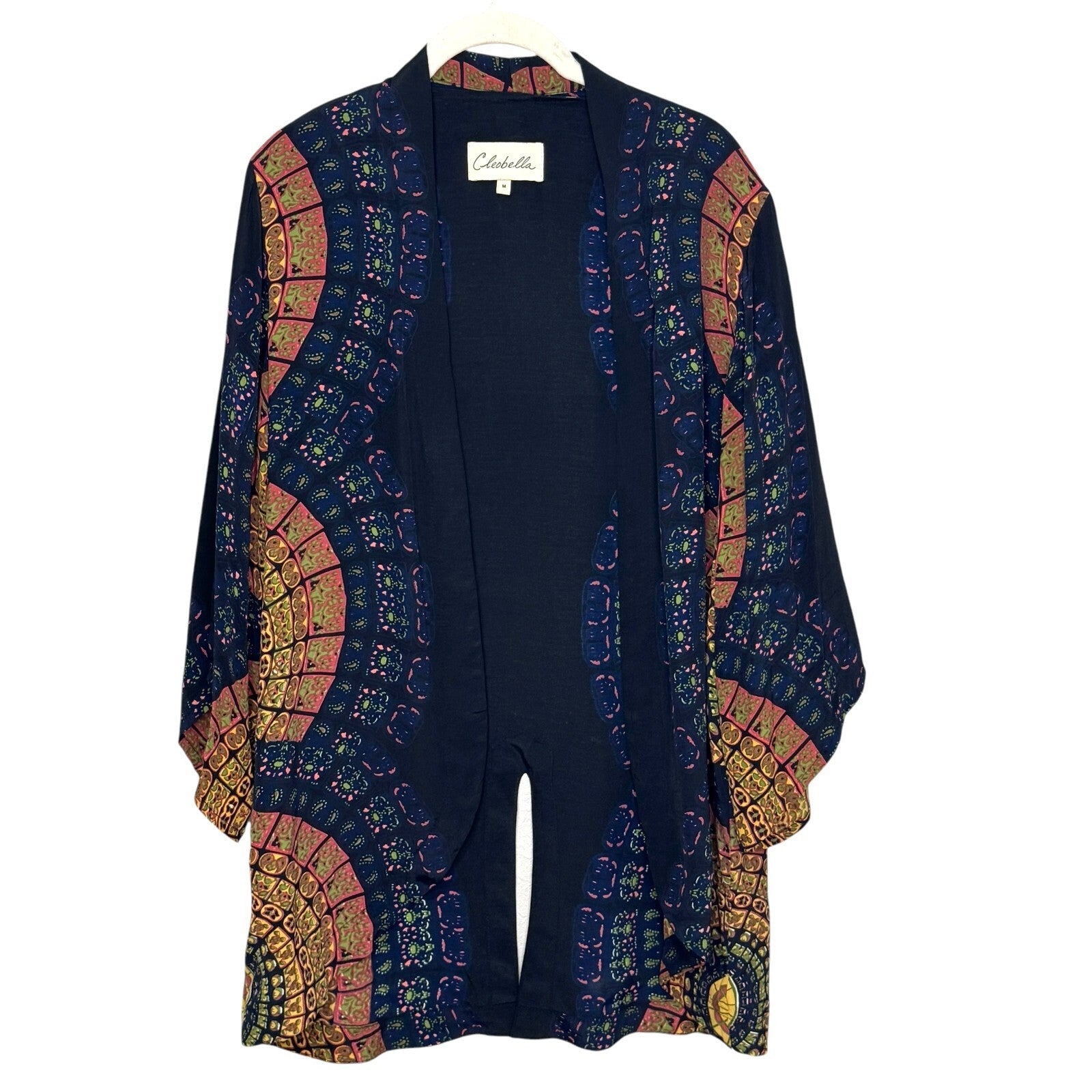 Cleobella Kimono Size Medium Blue Radial Print Open Front Boho Topper