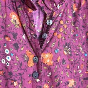 Sundance Blouse Womens Small Burgundy Floral Button Front Long Sleeve Top Cotton
