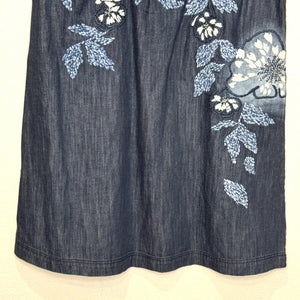 Holding Horses Dress Womens 8 Blue Denim Embroidered Floral Shift Anthropologie