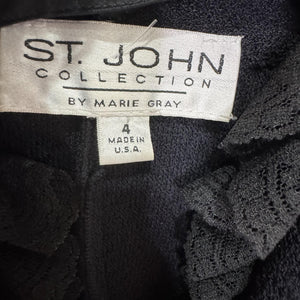 St John Collection Blazer Womens 4 Black Lace Ruffle Collar Corset Trim Made USA