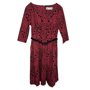 Hell Bunny Vixen Dress Medium Red Riding Hood Forest Print Pockets Belted Retro