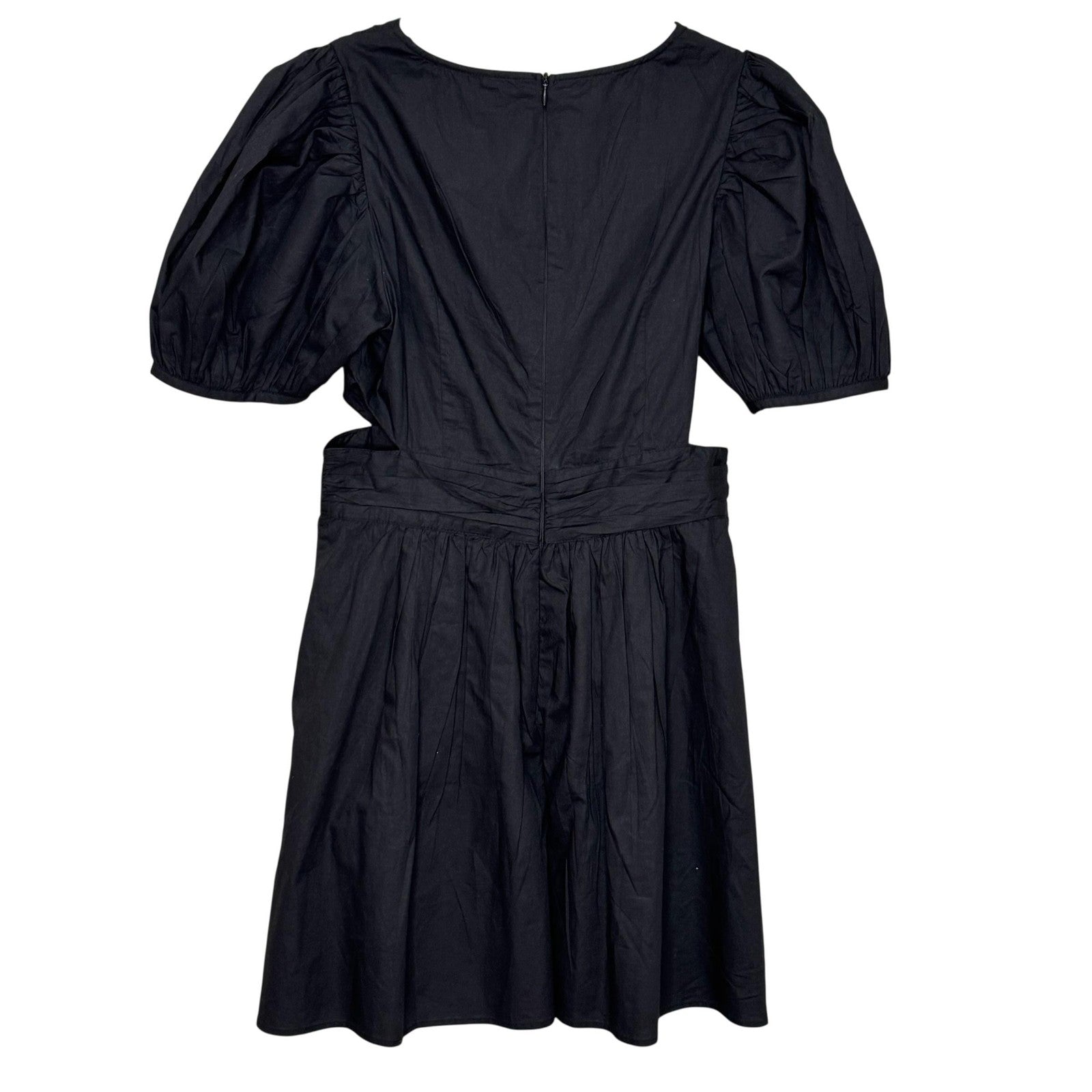 French Connection Dress Womens 6 Black Puff Sleeve Organic Cotton Pockets New
