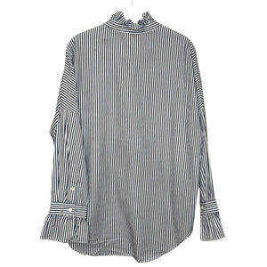 ALEX MILL Easy Ruffle Shirt Navy White Stripe Size Medium Oversized