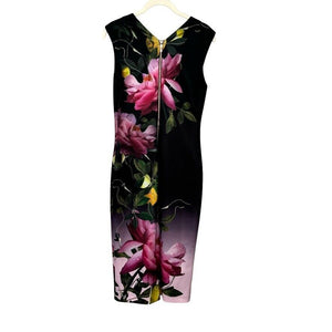 Ted Baker Olivia Sheath Dress Black Pink Citrus Bloom Floral Approx US Size XS