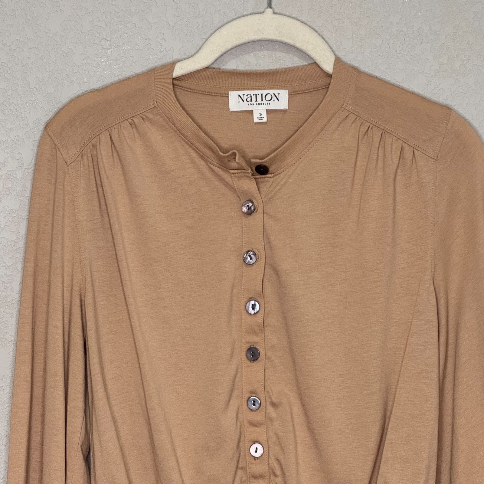 Nation Los Angeles Womens Small Tan Button Front Cardigan Pima Cotton