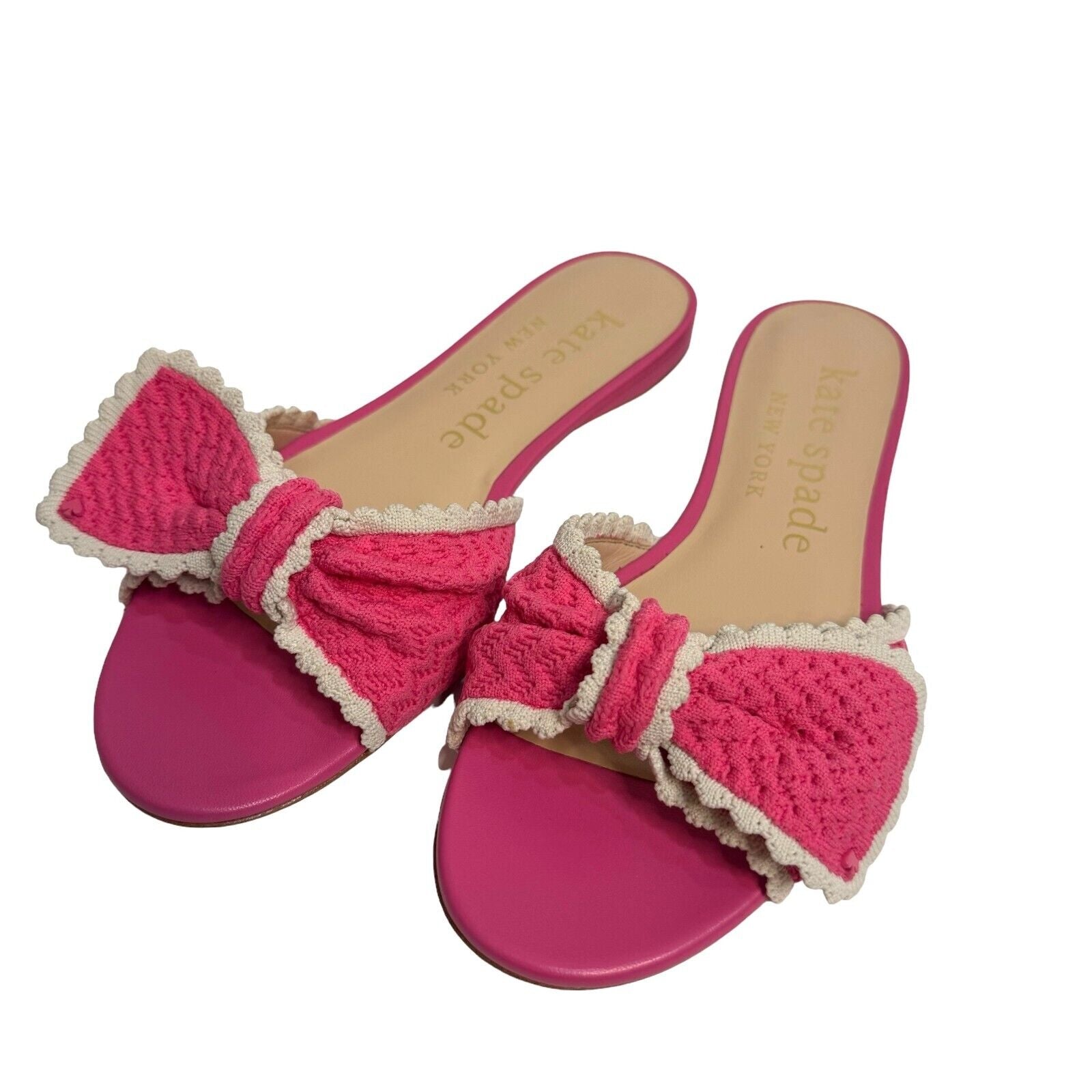 Kate Spade Pink Tango Crochet Slides Sandals Size 7.5