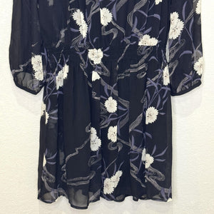 Club Monaco Roanna Dress Womens 4 Black Floral Silk Long Sleeve Mini Boho Chic