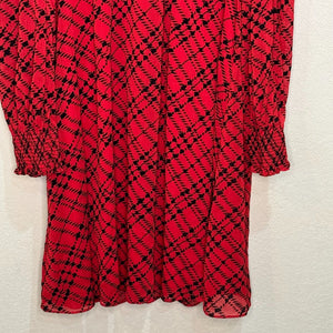 Tommy Hilfiger Red Plaid Mock Neck Long Sleeve Chiffon Shift Dress Size 12