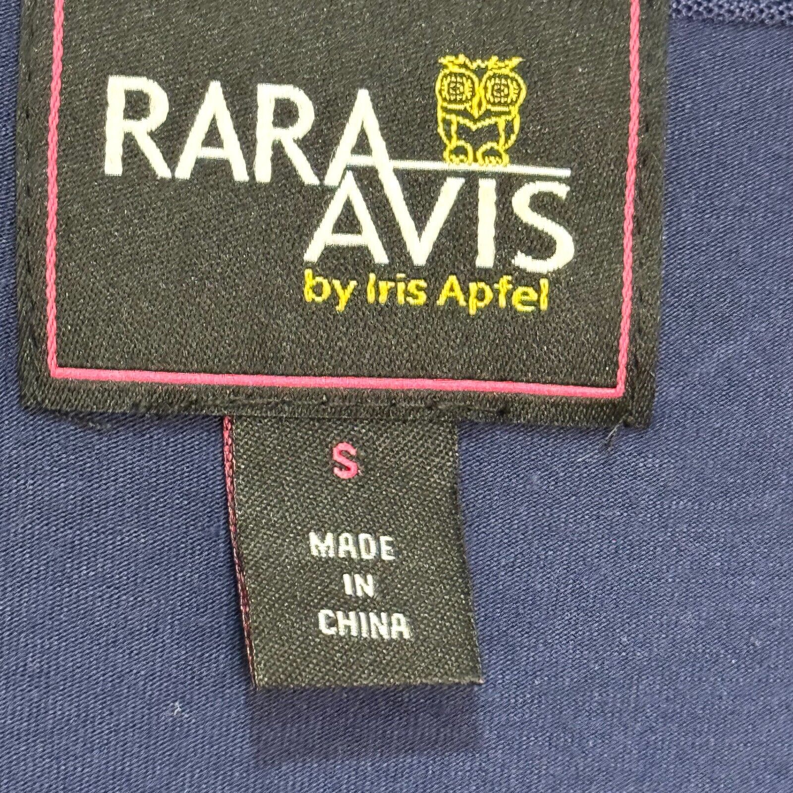 Rara Avis Iris Apfel Top Size Small Blue Embroidered Owl Chiffon