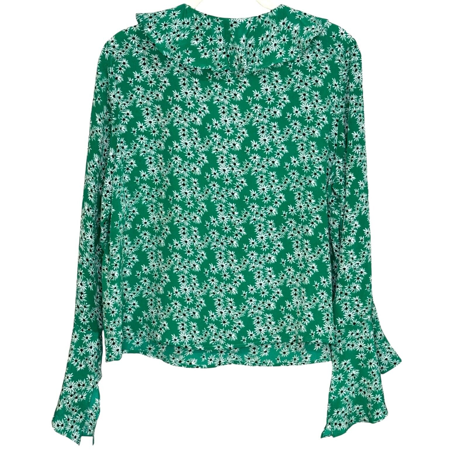 RIXO London Jane Ruffle Blouse In Daisy Dream Green White Floral Size Medium