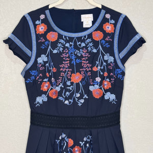 Foxidox Dress Size Medium Senna Embroidered Navy Blue Fit & Flare
