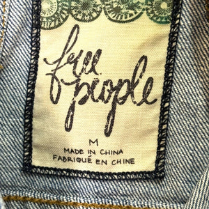 Free People Denim Jean Jacket Size Medium Blue Cropped Long Sleeve