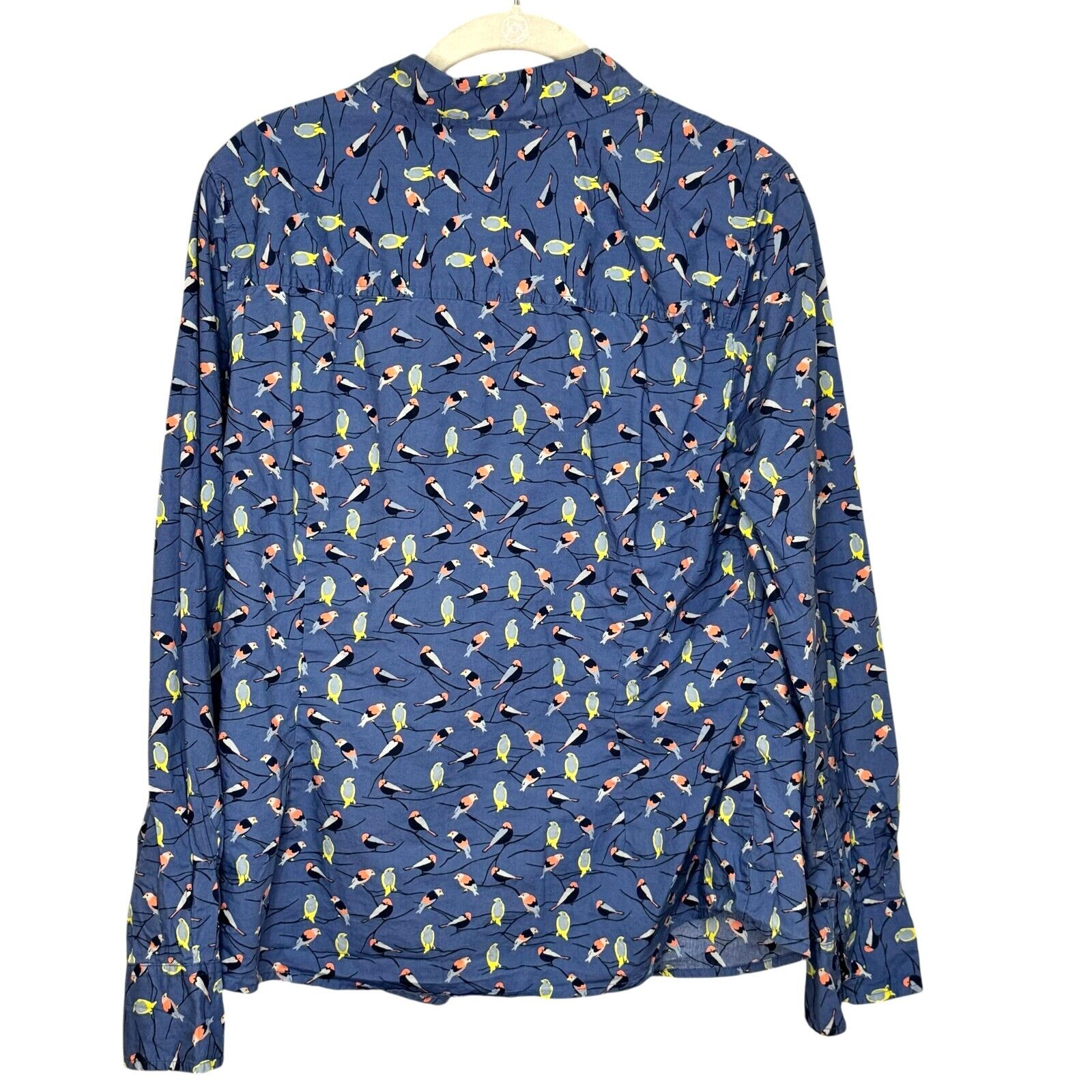 Boden Blue Jay Autumn Birds Shirt Size 12 Long Sleeve Blue Button Down