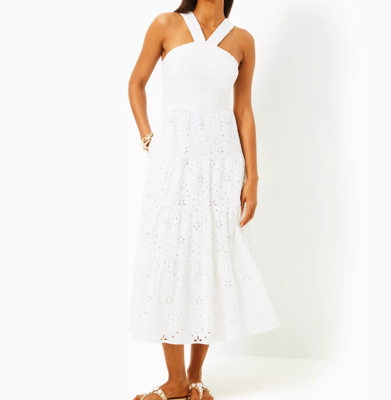 Lilly Pulitzer NEW White Eyelet Jenette Halter Midi Dress Size 6 $278