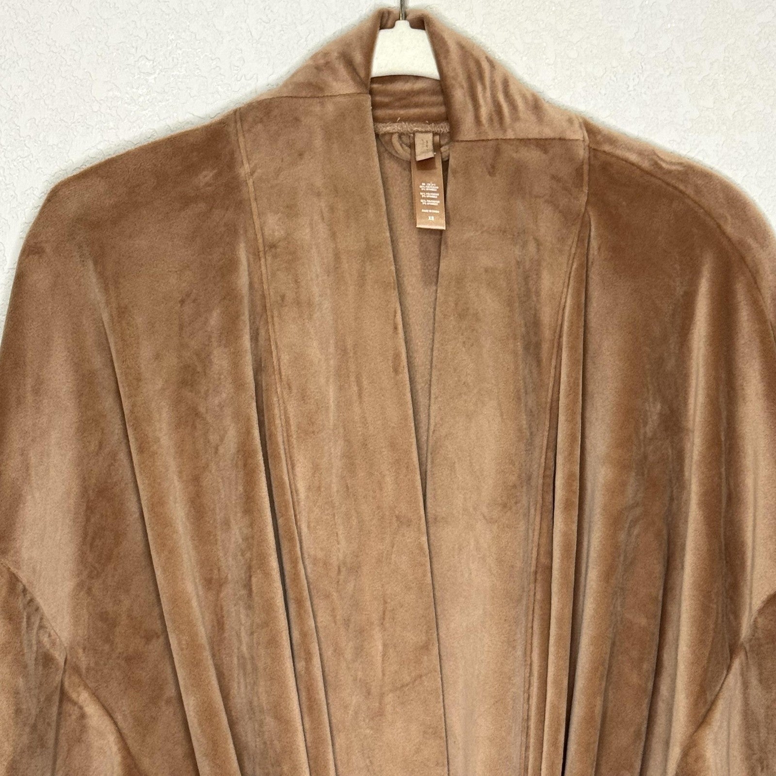 Skims Robe Womens XS Brown Velour Long Wrap Belted Kimono Shawl Collar Lounge