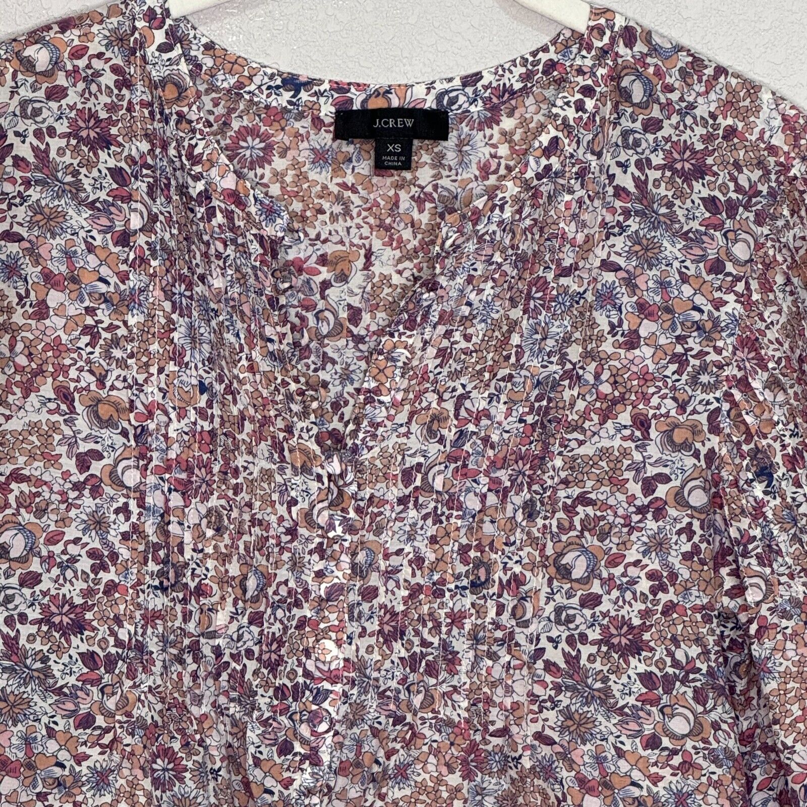 J. Crew Silk Cotton Voile Pintuck Top Blouse in Blooming Floral Size XS