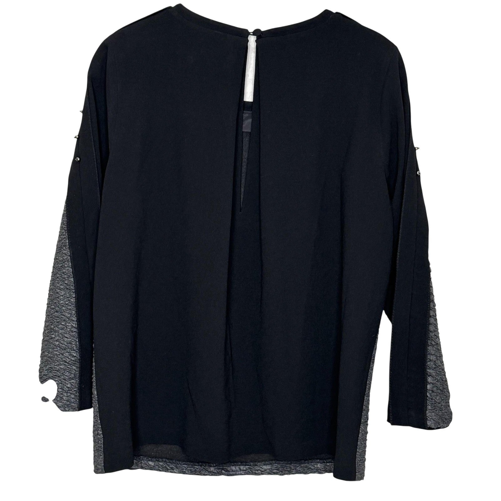 Teri Jon Textured Pullover Top Womens 6 Black Gray Studded Sleeve Dressy Blouse