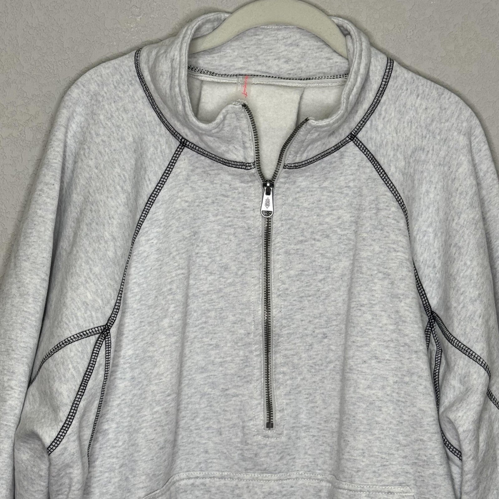 FP Movement Free People Half Court Sweatshirt Large Gray Half Zip Contrast