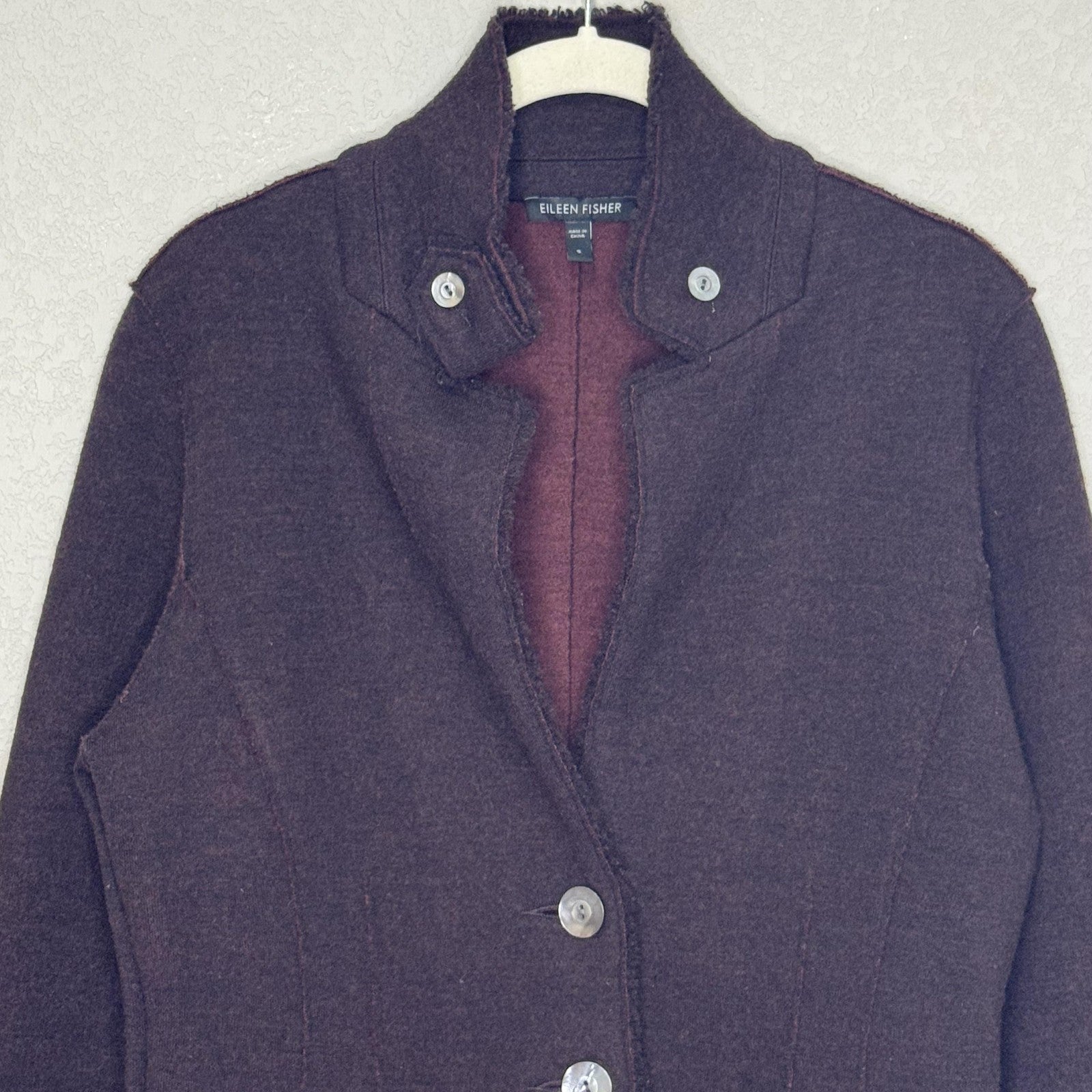 Eileen Fisher Blazer Jacket Womens Small Brown Burgundy Merino Wool Knit Button