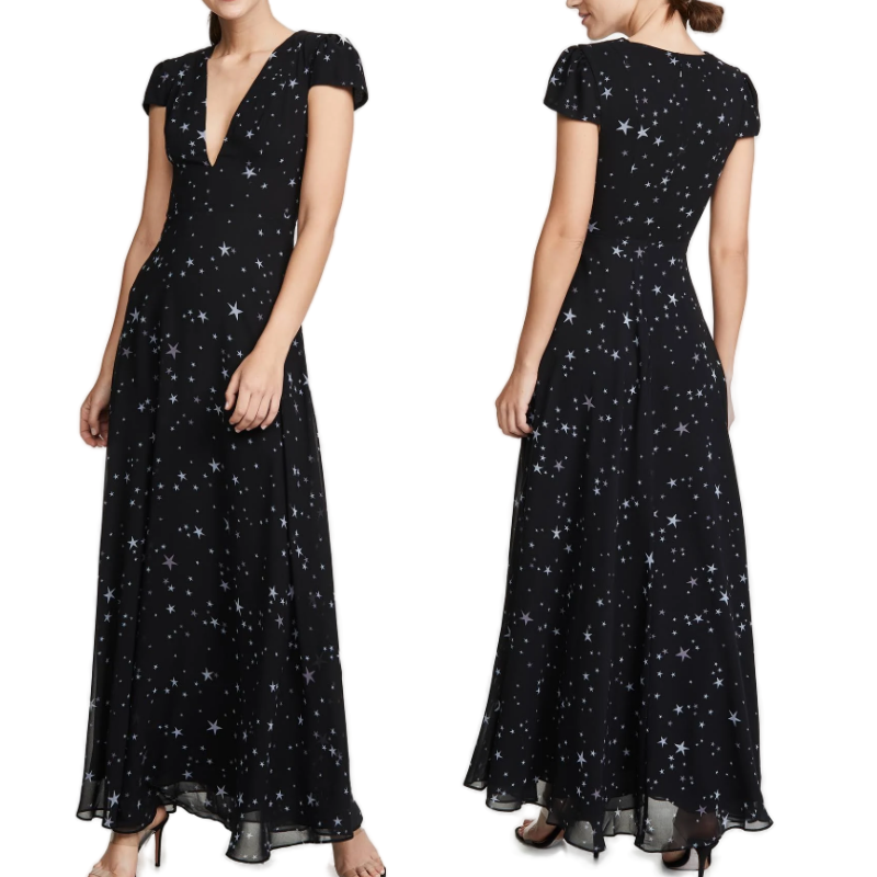 Fame and Partners Dress Black White The Rumi Starry Night Maxi Gown Size 10