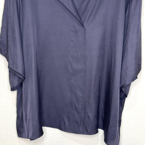 Vince Shirt Womens 3X Navy Blue Silk Blend Relaxed Open Front Draped Blouse