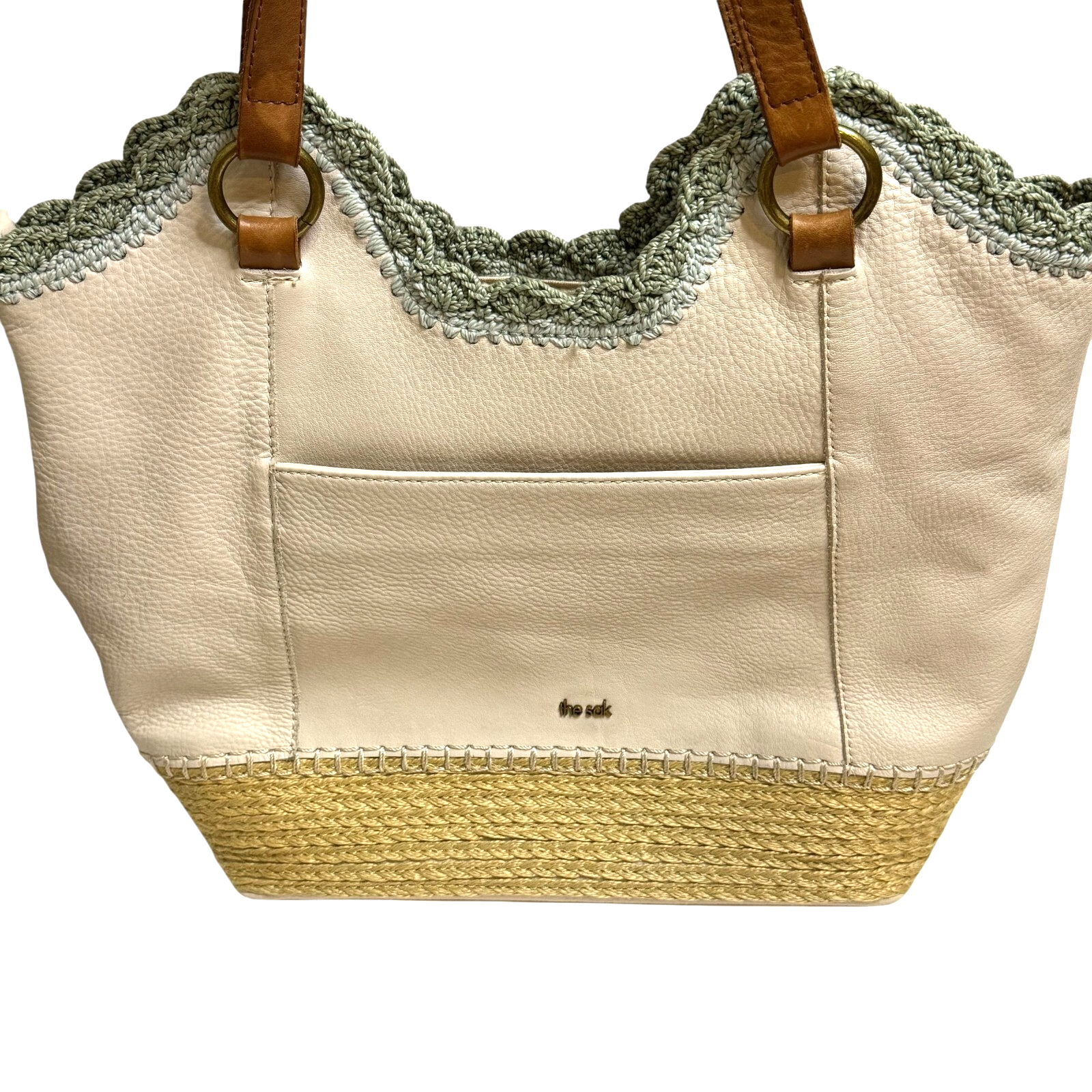 The Sak Sierra Espadrille Buttercup Leather Crochet Trim Hobo Shoulder Tote