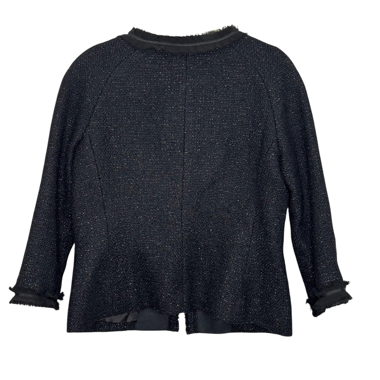 Talbots Jacket Womens 4 Black Wool Blend Tweed Pearl Button Blazer Elegant Trim