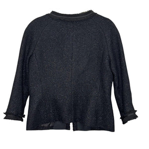 Talbots Jacket Womens 4 Black Wool Blend Tweed Pearl Button Blazer Elegant Trim