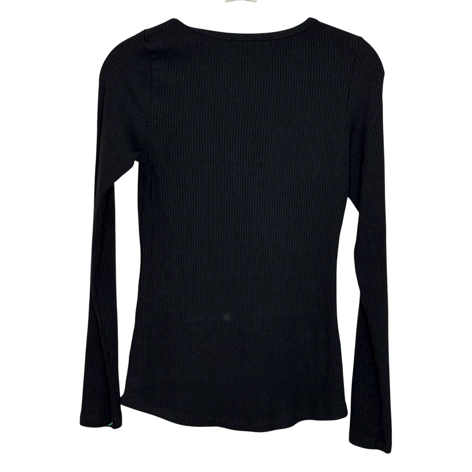 LNA Shirt Womens Small Black Ribbed Long Sleeve Henley Scoop Neck Modal Made USA